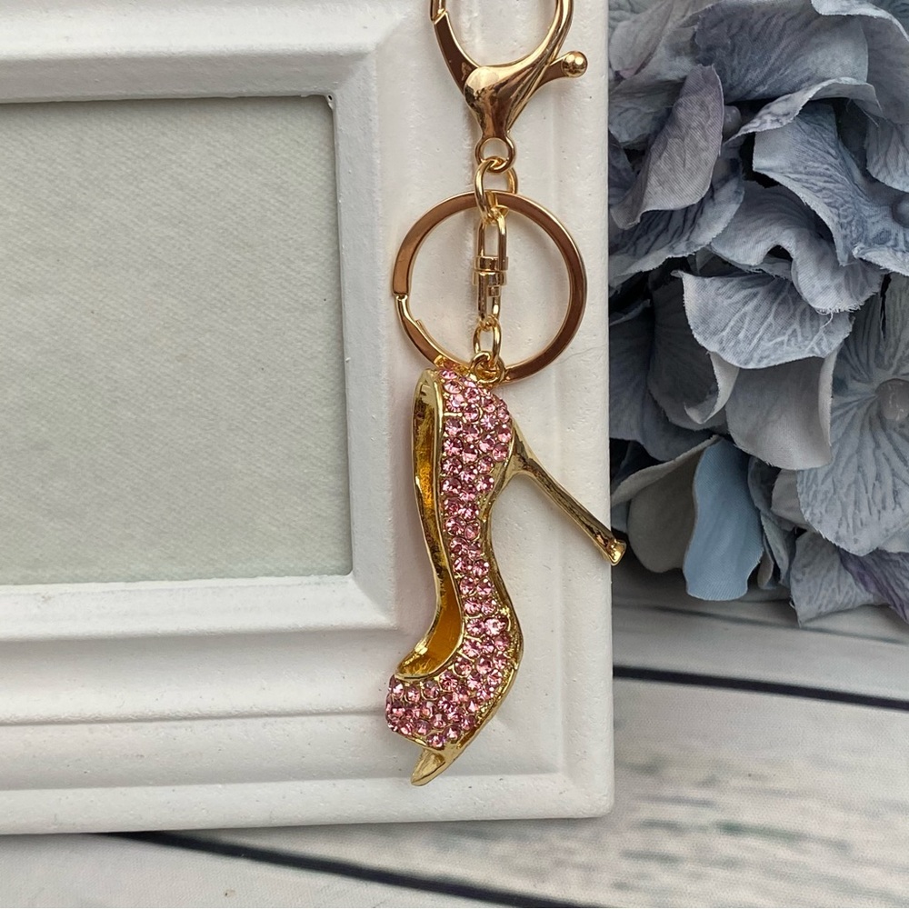 Chic High Heel Pink Crystal Open Toe Pump Keychain